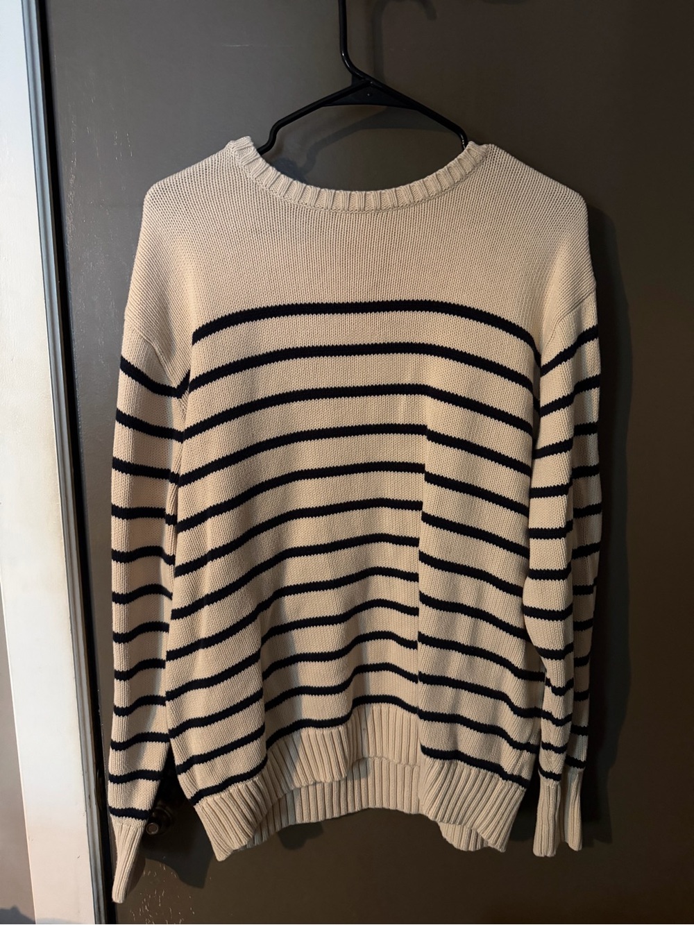 Brandy Melville Cream Sweater with Navy Stripes - Picture 1 of 3